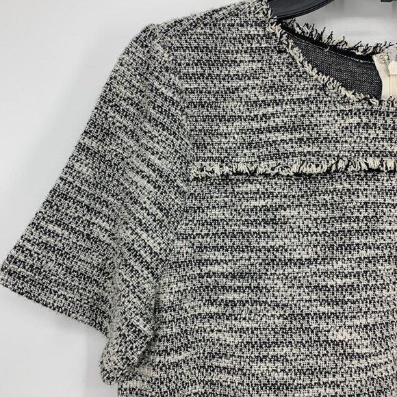 LOFT Dress Tweed Shift Short Sleeve Fringe Fray Mini - Picture 3 of 10